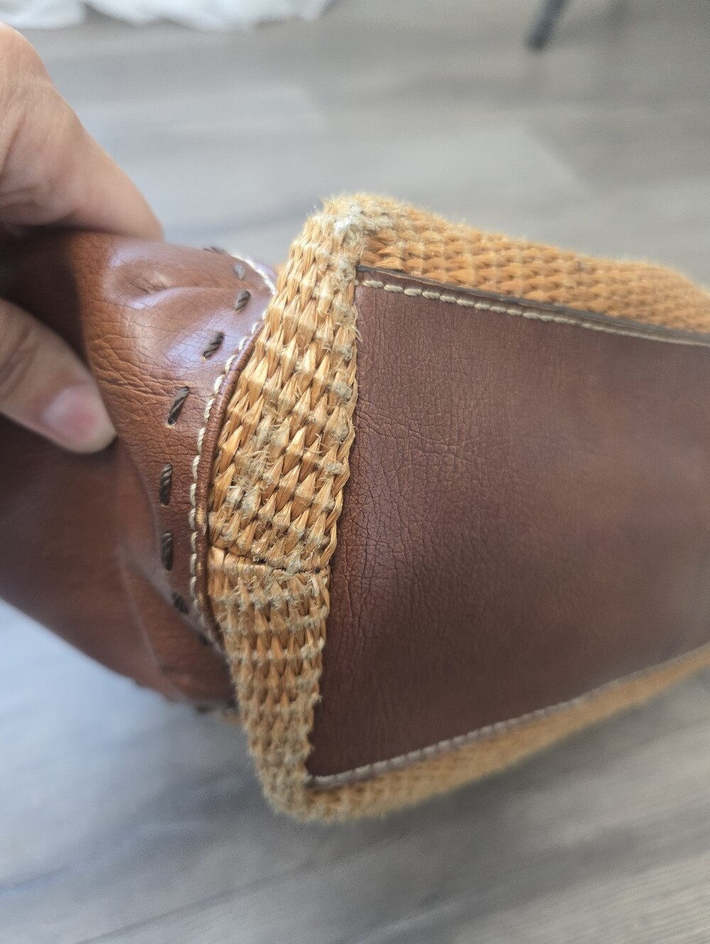 Fossil woven straw and brown leather trim satchel Vintage Cottagecore Fisherman - Picture 7 of 12